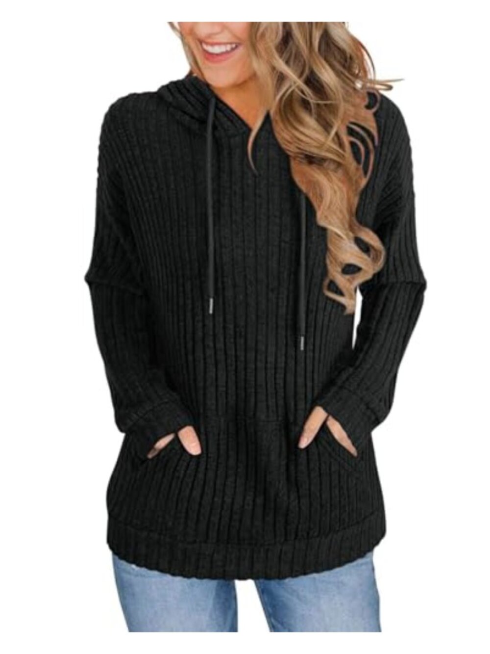 Womens Long Sleeve Drawstring Hoodie Sweatshirt with Pockets